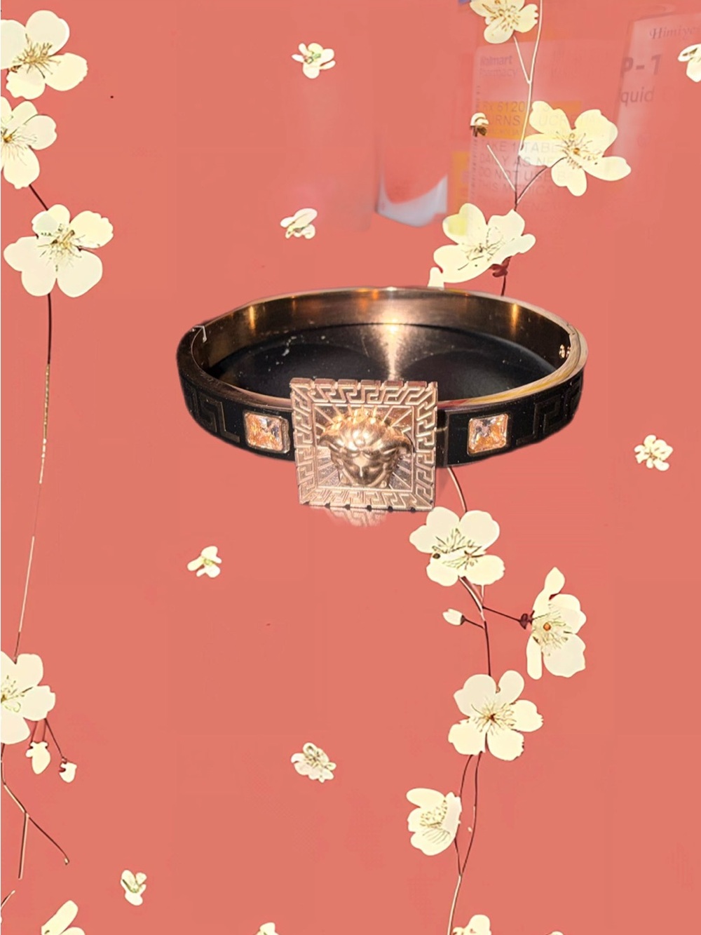 New Medusa Gold and Black Hinged Bracelet with Square and 2 CZ Accents.